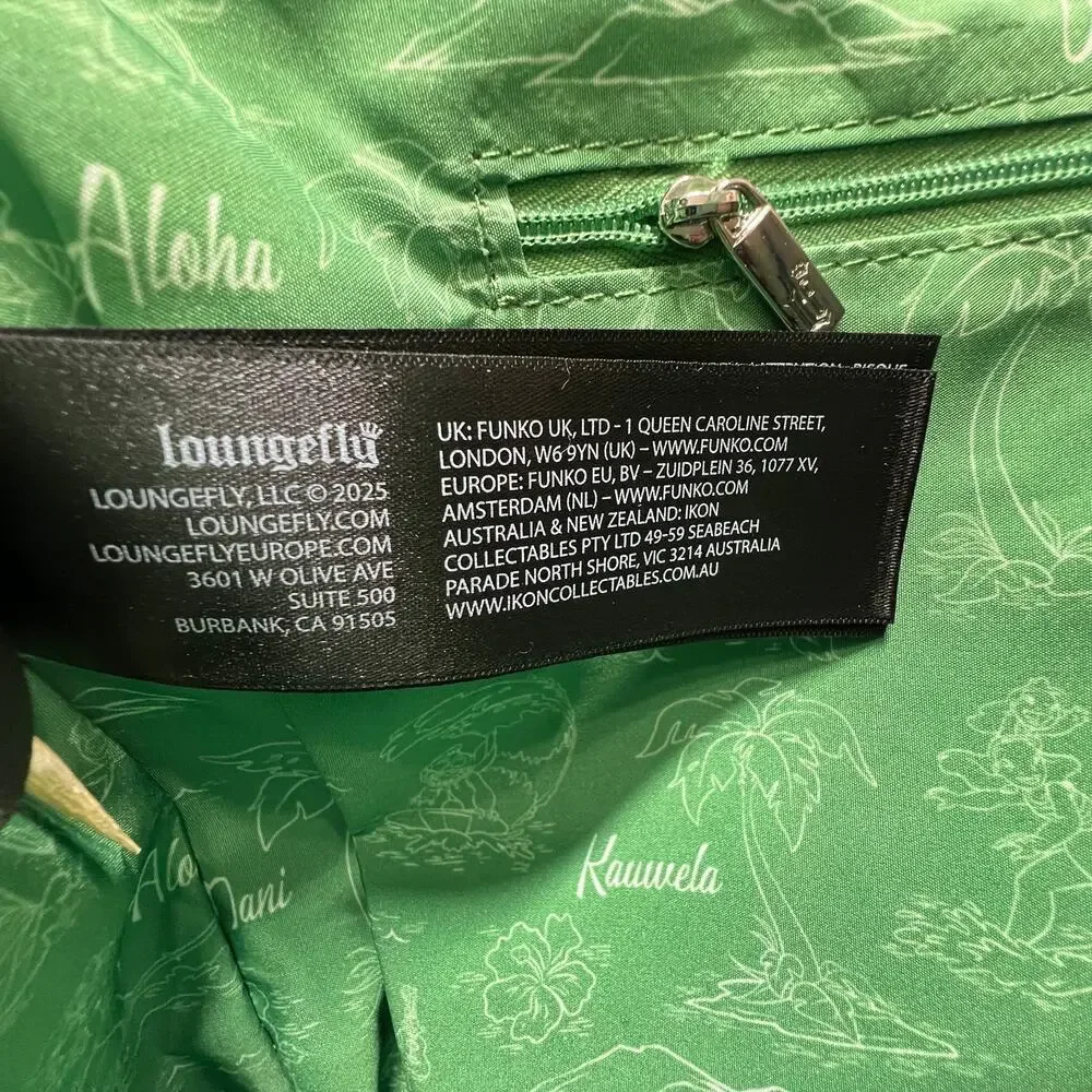 LOUNGEFLY Disney Lilo Stitch Canvas Tote Bag Aloha Map Bamboo Handle Green NWT